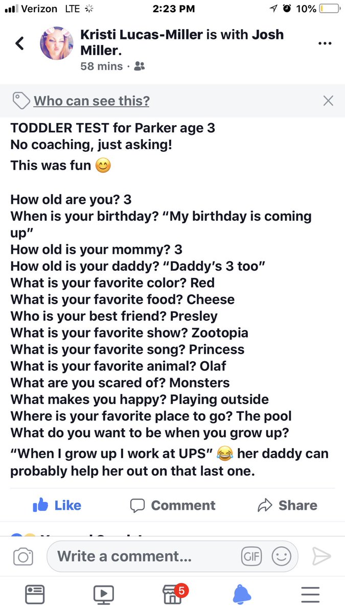 UPSJoshMiller's tweet photo. A little fun test my wife did with my 3 year old. I love the last question and the answer Parker gave my wife.. #futureupser @IllinoisUPSers @ExperienceUPS https://t.co/ATVI2XuwLS