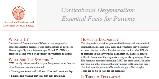 Mds On Twitter Corticobasal Degeneration Cbd Essential Facts