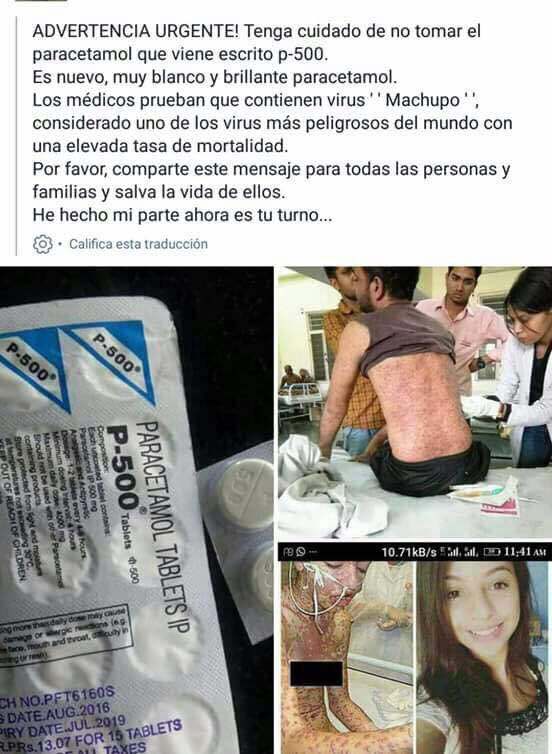 ChileCheck's tweet image. #AlertaChileCheck Está circulando una cadena advirtiendo que un nuevo tipo de paracetamol contagiaría el virus del tifus negro, ¡pero es falsa! El @ispch nos contó porqué. Este y más detalles en chvnoticias.cl/chilecheck/fra…