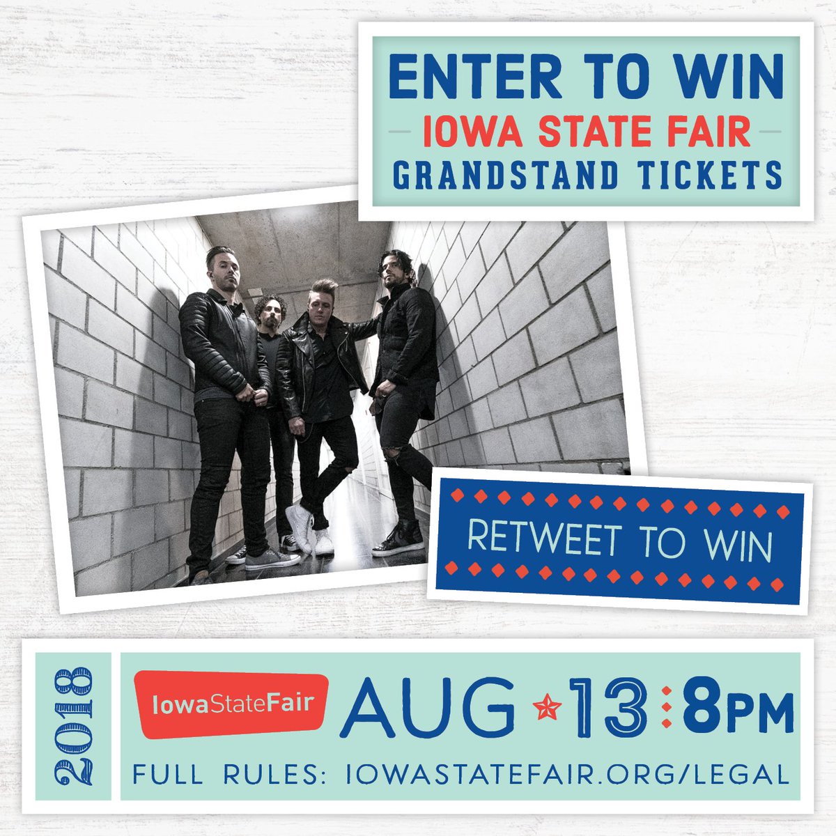 Retweet to win pit tickets for Papa Roach when they rock the Iowa State Fair Grandstand! 🎤

Remember ➡️ Every weekday in June on our Facebook, Twitter, Instagram, E-newsletter OR Text Alert you have the chance to win #ISFGrandstand18 tickets!