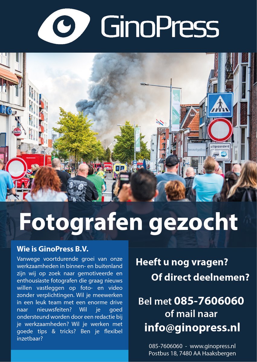 Wij zijn op zoek naar fotografen in Noord Holland voor het maken van nieuwsfoto's. Werken in een leuk team, ondersteuning van een redactie, goede verkooptips, goede vergoeding. Meer informatie kunt u mailen naar info@ginopress.nl. #Alkmaar #Schagen #Heerhugowaard #denhelder