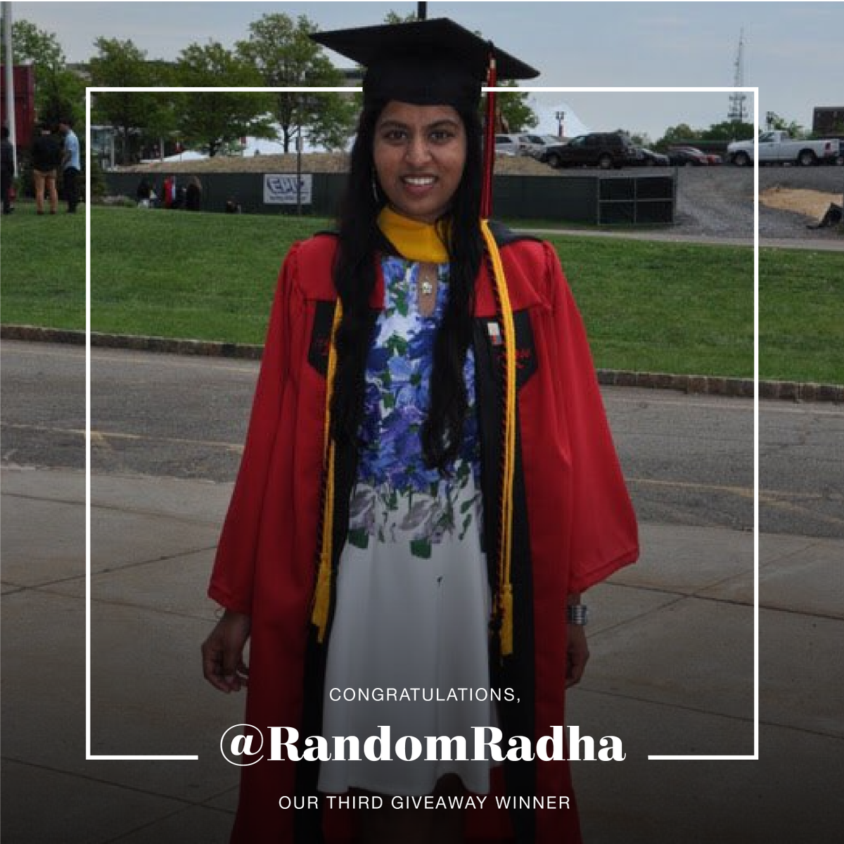 CourseHero's tweet photo. Congratulations to our third giveaway winner, @RandomRadha! Congratulations on your graduation! We hope post-college life is everything you imagined. We still have two chances to win our $2000 giveaways - tag us in your grad pics and use #CHGraduates and #GradGoals2018 to enter. https://t.co/bB0q2tlEjI