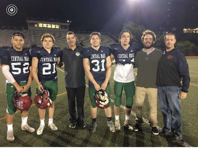 Amusingleigh's tweet image. Perfect night for football! Our Ranger all-stars: Andy Rivas, Michael Keogh, Martin Moran, Sam Lis plus former Ranger coach Derek Robbins, current coach Robert Thorsen, and alum Dan Lis.