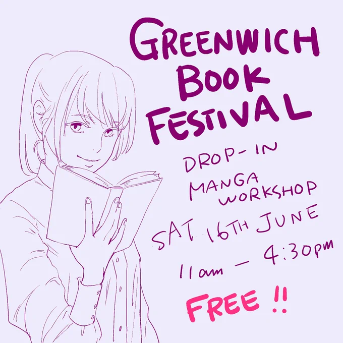 On Saturday 16th, there will be tons of children activities held @ greenwich Book Festival! (@GreBookFest ) Plz visit at Inko's Manga drawing section on 1F Queen Anne Court for fun!! :D #GreenwichBookFest 