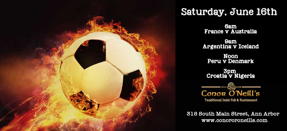 ConorsAnnArbor's tweet photo. We are ready for the next round of football @ConorsAnnArbor Join us on Saturday for all the world cup games.
6am - France v Australia (I know it's early)
9am - Argentina v Iceland
Noon - Peru v Denmark
3pm Croatia v Nigeria
#Worldcup #AnnArbor #soccer #funinthepub https://t.co/cBR8z7w0bE