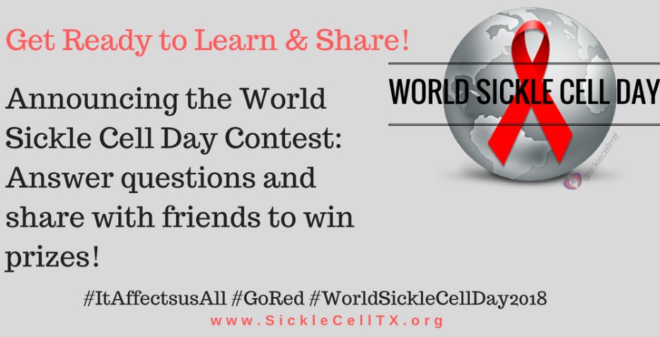 SickleCellMTF's tweet photo. Tuesday June 19 is World Sickle Cell Awareness Day! We will be asking sickle cell Education Questions during the day starting at 8am. The person who answers the most questions correctly will win two tickets to Schlitterbahn! We will also be giving away a Walmart gift card! https://t.co/hqtFryysXE