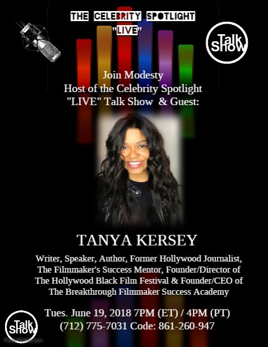 tanyakersey's tweet photo. Tune in to "The Celebrity Spotlight" next Tues June 19. I'll be dishing out all of my insider secrets on how to build a successful filmmaking career. Mark your calendars and be sure to tune in! #filmmaking #Screenwriting #makeamovie #shootafilm #writeascript https://t.co/QvtlaVOeSx