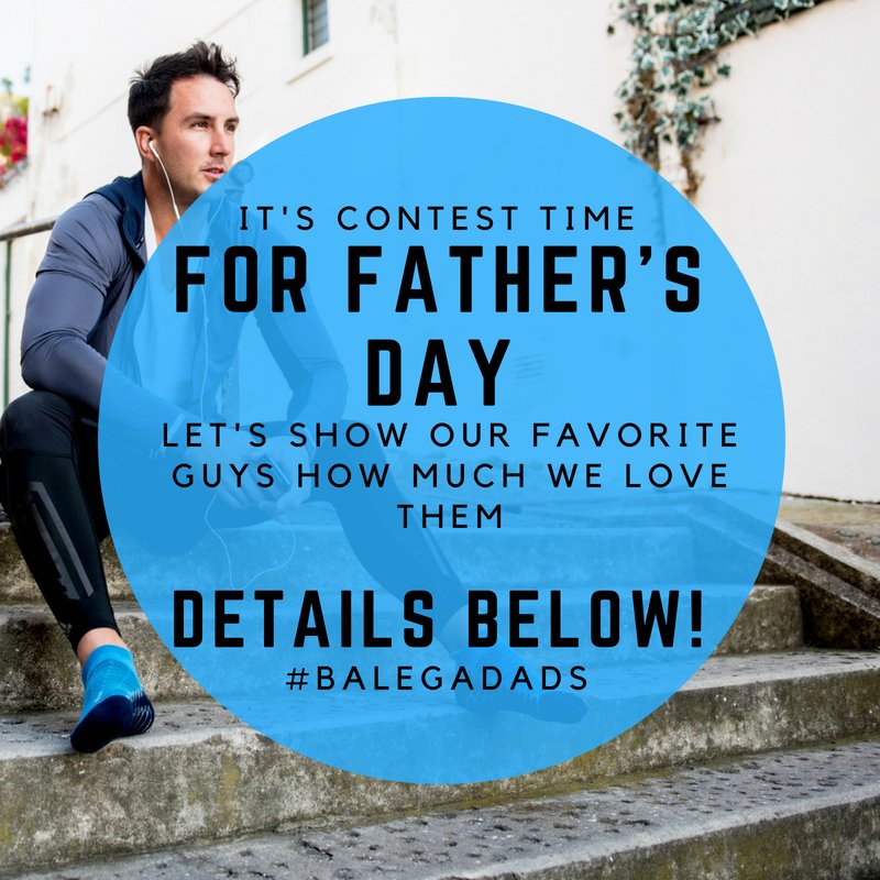 In honor of #FathersDay, we are looking for your most creative, inspiring and heartfelt posts ON INSTAGRAM using the hashtag #BalegaDads. 
Tell us why a dad in your life are the BEST with a photo. The winner will be sent a shoe bag FULL of #BalegaSocks. Ends Sunday midnight EST.