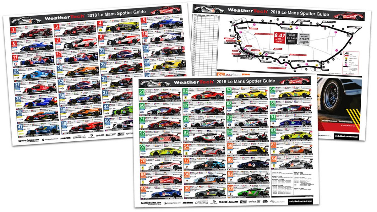 Raceday and time to bombard Twitter with thanks to the many who helped with the 2018 <a href="/WeatherTech/">WeatherTech</a> #LeMans24 Spotter Guide. First off, a huge thanks to <a href="/RaceWeatherTech/">WeatherTech Racing</a> , without there support, there would be NO guide as it takes 80-100hrs to complete.... (contd)