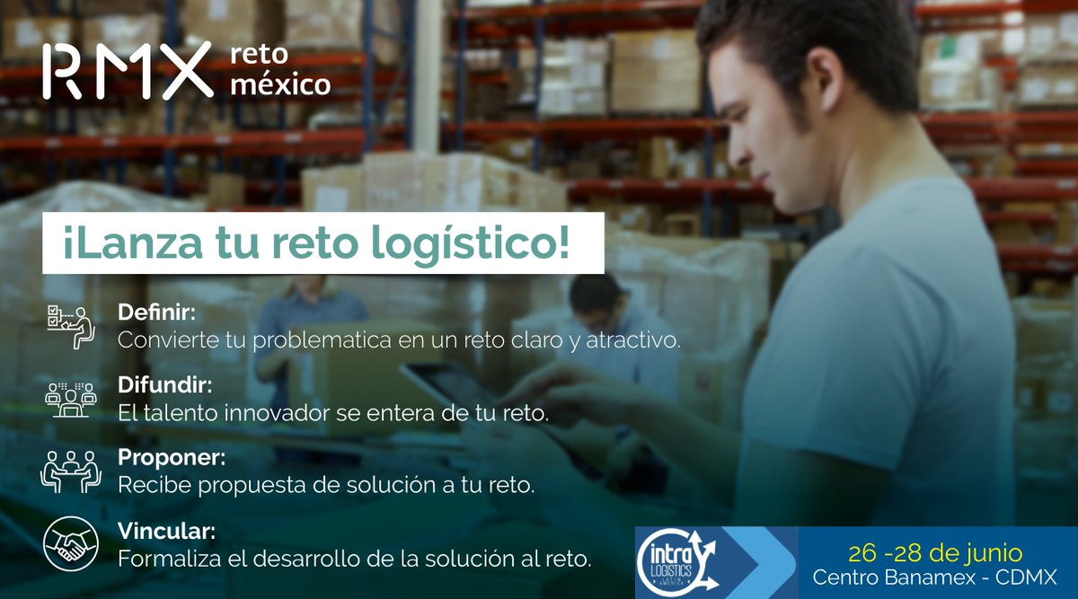 RetoMX_'s tweet photo. ¿Buscas mejorar tus operaciones o solucionar alguna problemática tecnológica dentro de tu almacén, planta o centro de distribución?. Coméntanos cuales son los retos de tu logística 4.0 y recibe un diagnóstico gratuito a través de la plataforma de innovación de #RetoMX https://t.co/USm0ZSOIhU