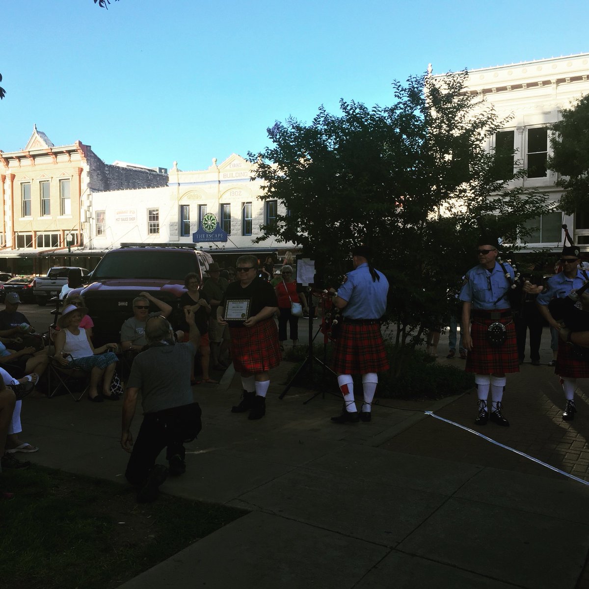 visitgeorgetown's tweet photo. Music on the Square tonight featuring our Mayor Dale Ross and Georgetown Fire Pipes and Drums! #GeorgetownTX #OurMayorRocks #Pipes #Drums #texastodo https://t.co/LiD7h0UC9U