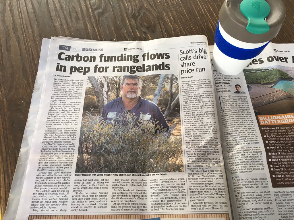 OutbackWA's tweet photo. Trevor Hodshon of Atley Station on the benefits #carbonfarming will bring for him. He is one of the #OutbackWA pastoralists who've received a contract as part of the @CERegulator's #emissionsreductionsfund #ERF. #outbackcarbon sequestration is now possible in WA - a big win! https://t.co/GpsqW4YXIX