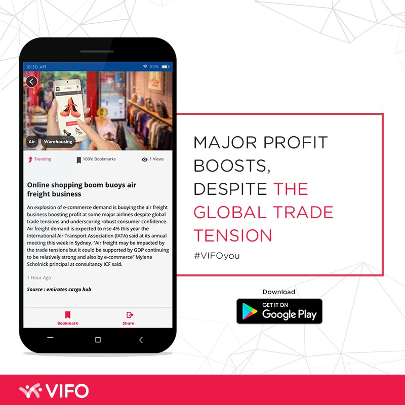 VIFO_EN's tweet photo. Know about the rising air freight demands and other vital logistics related information with VIFO. Download the #VIFO app here: https://t.co/YXb6514p0K to know your freighternity!
#VIFOyou https://t.co/f5VxzUwo9J