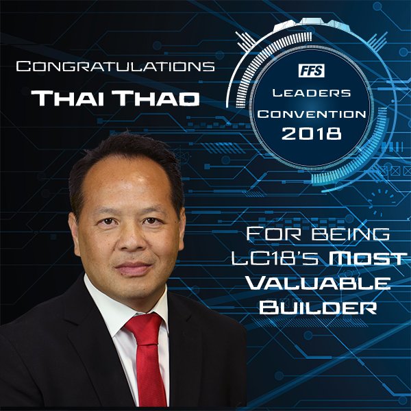 FFSNews's tweet photo. Congratulations to Thai Thao on receiving the #MostValuableBuilder award tonight at #LC18! #BuiltForTheFuture https://t.co/nj8PQdP51o