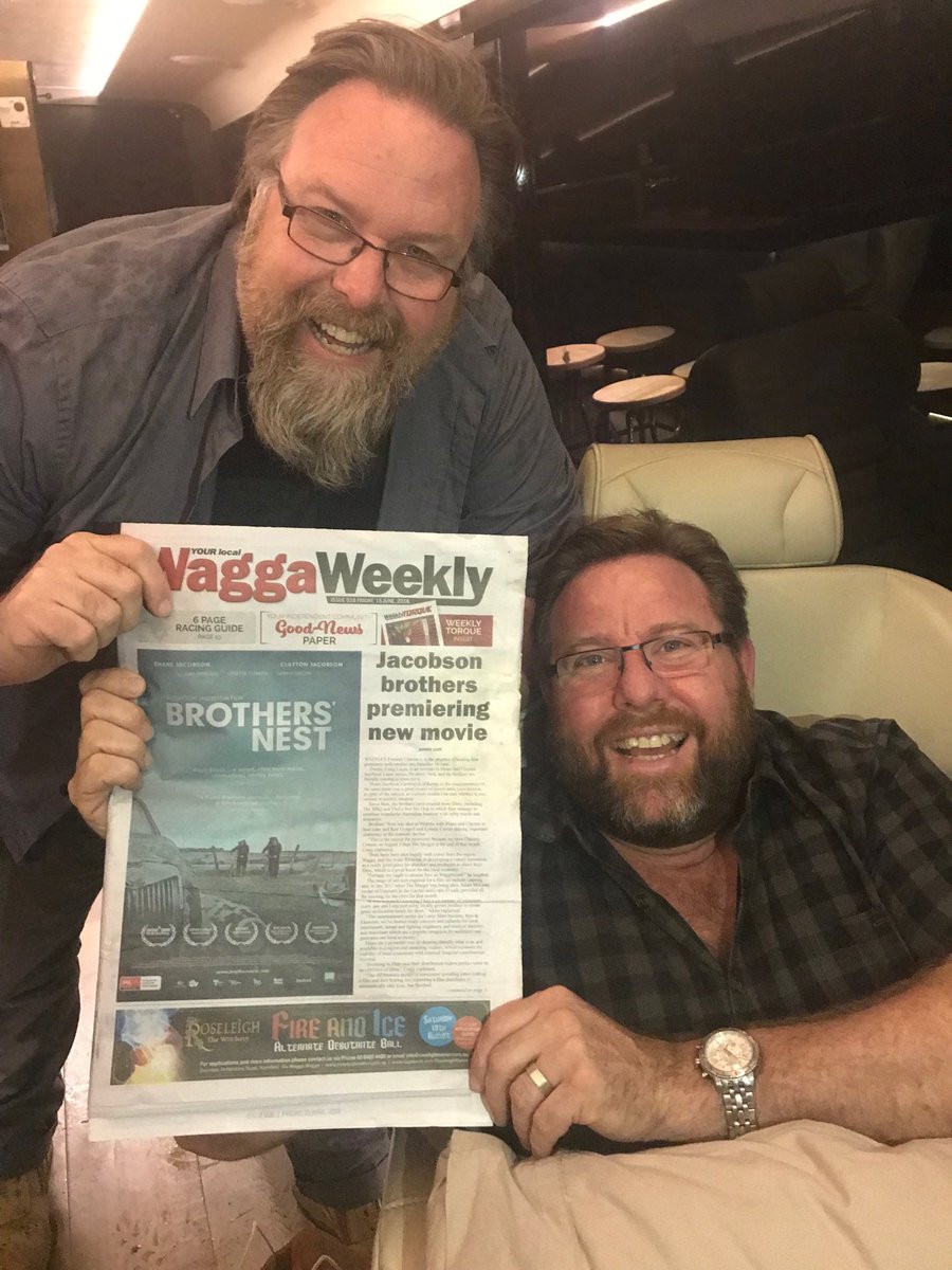 marguerite_mck1's tweet photo. Welcome to ⁦Wagga Shane and Clayton Jacobson! Just arrived ahead to tonight’s NSW Premiere of their movie Brothers’ Nest. ⁦@waggaweekly⁩ https://t.co/QXN4nXPofg