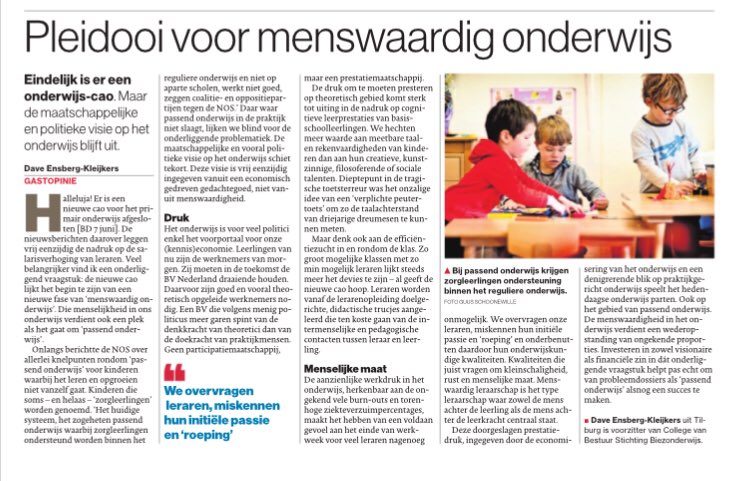 “We overvragen onze leraren, miskennen hun initiële passie en 'roeping' en onderbenutten daardoor hun onderwijskundige kwaliteiten. Kwaliteiten die juist vragen om kleinschaligheid, rust en menselijke maat.” Vandaag mijn pleidooi voor #menswaardig #onderwijs in het <a href="/bdtilburg/">Brabants Dagblad</a>.