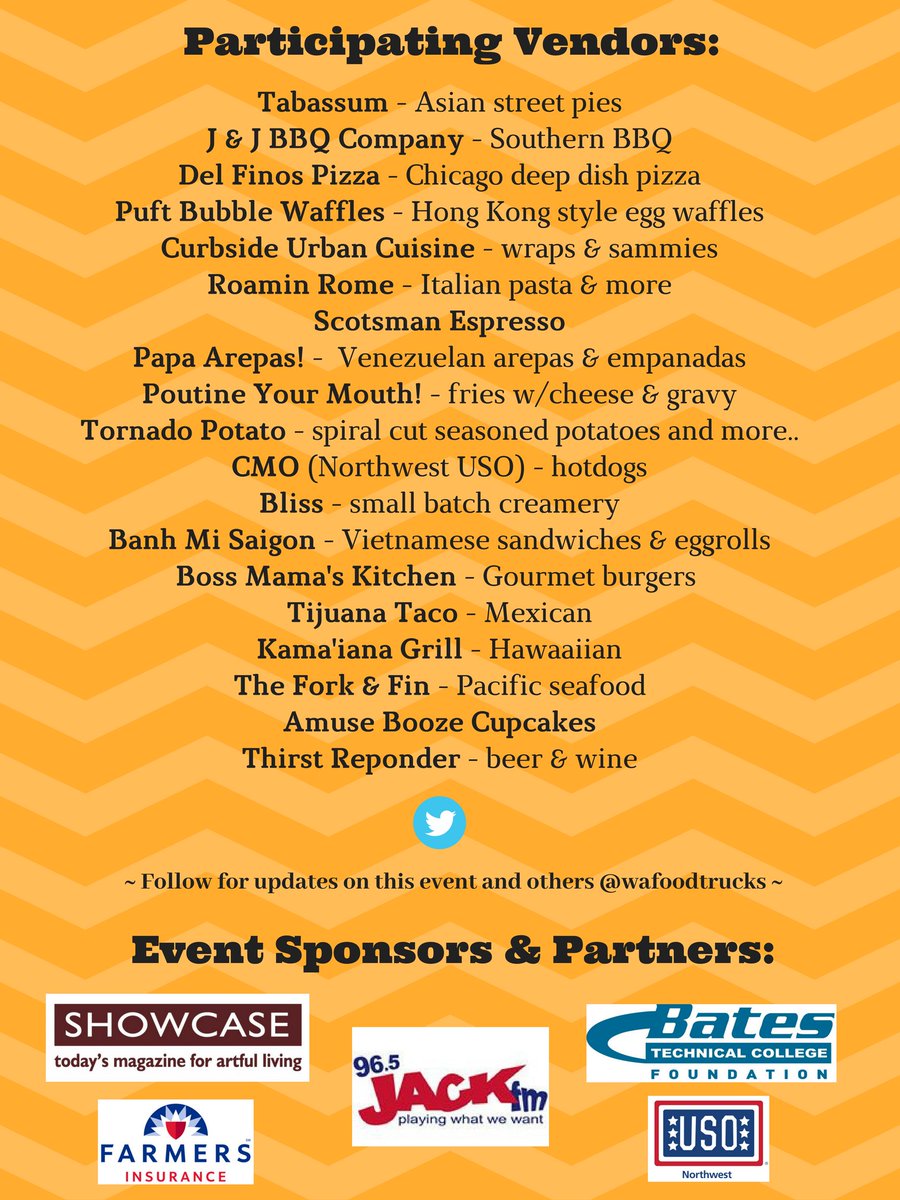 Come support your state food truck assoc &amp; EAT from the best street food has to offer today in Tacoma! Details here: wafoodtrucks.org/truckaroo/ <a href="/KIRO7Social/">KIRO7Social</a> @KIRORadio <a href="/KIRO7Seattle/">KIRO 7</a> <a href="/KOMO4/">KOMO 4 TV</a> <a href="/komonewsradio/">Newsradio</a> <a href="/KING5Seattle/">KING 5 News</a> <a href="/Q13Seattle/">Q13 FOX Seattle</a> <a href="/Q13FOX/">Q13 FOX Seattle</a> <a href="/TravisMayfield/">TM</a> <a href="/charleskoh/">Charles 👑</a> <a href="/batescurbside/">CurbsideUrbanCuisine</a>
