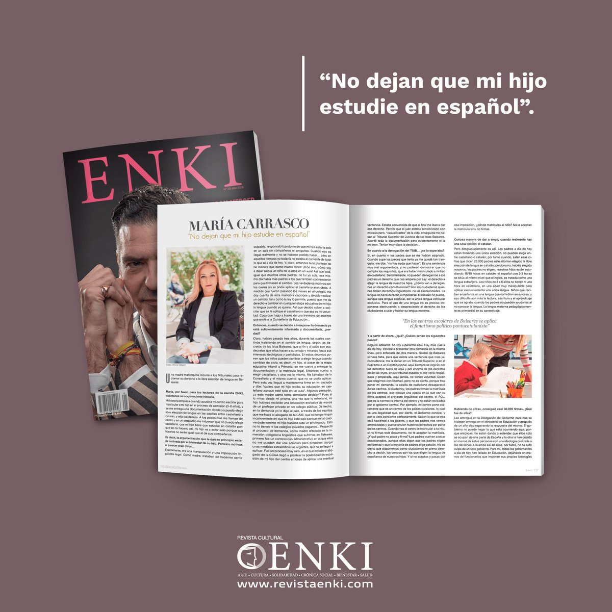 Una madre mallorquina recurre a los Tribunales para reclamar su derecho a ña libre elección de la lengua en Baleares. Lee el artículo completo de María Carrasco en primera persona en nuestra revista. ¿Cuál debe ser la postura frente a este tema?
#RevistaEnki #Mallorca