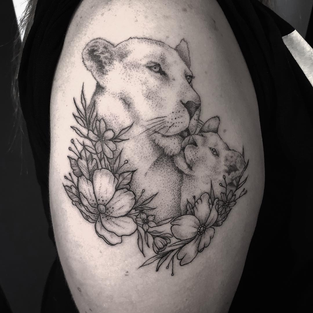 Lioness And Baby cub  She Took It Like A Champ 1st Time Actually  Tattooing These  Swipe For The Details  lioness cubs tattoo   Instagram