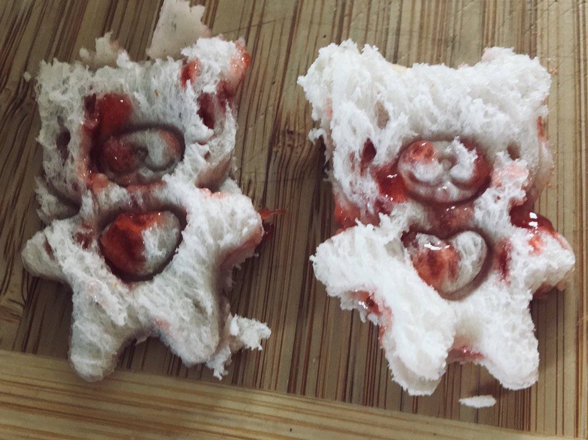 CarolineVerdon's tweet photo. Tried to win at parenting by creating shaped sandwiches. Accidentally created a teddy bear massacre #nightmares #parenting #parentingfail #lunch #sandwich https://t.co/eUAmvpmStt