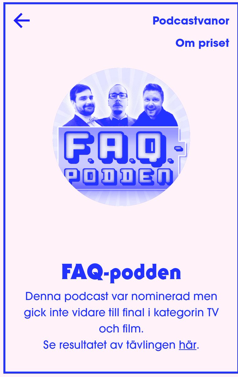 faqpod's tweet photo. Tänk ändå att vår podd kom på 25:e plats (i kategorin TV och film) i omröstningen i Svenska Podcastpriset 2016 med tolv (12!) röster! https://t.co/ixocNiRICY