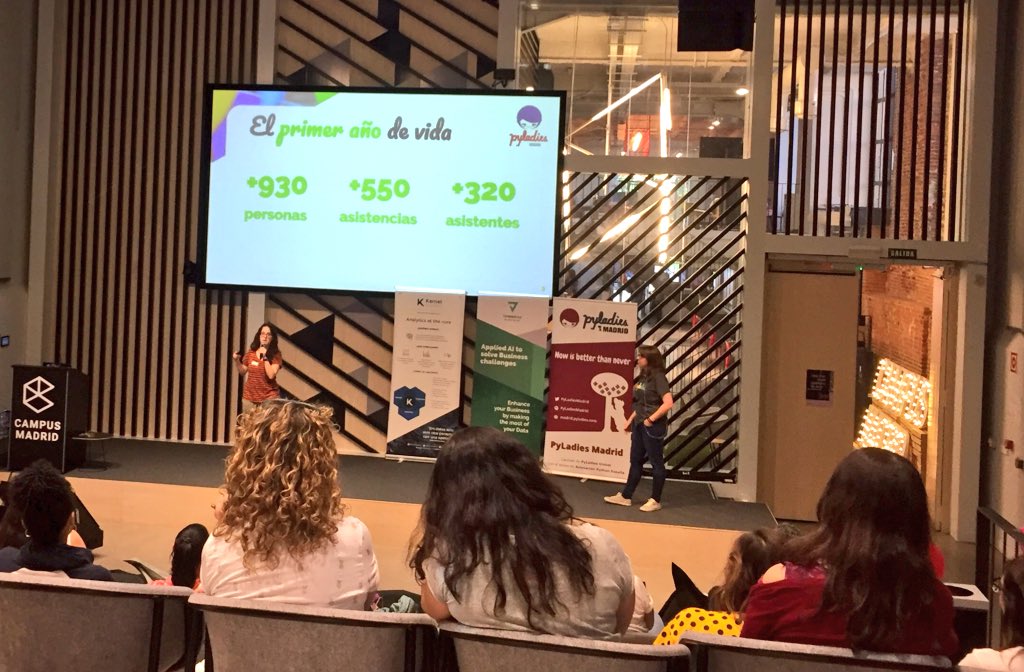 MujeresTech's tweet photo. @mabeldelgadob @claudiaguira Alicia PΓ©rez, MarΓa Medina #equipazo @PyLadiesMadrid dan la bienvenida a #PyLadiesParty a tod@s y nos motivan a ser #ponentes. PresΓ©ntate!! Hoy nos espera un dΓa genial de #Python con charlas y talleres!! #WomeninTech #WomeninPython @CampusMadrid https://t.co/9HxcNSjvpA