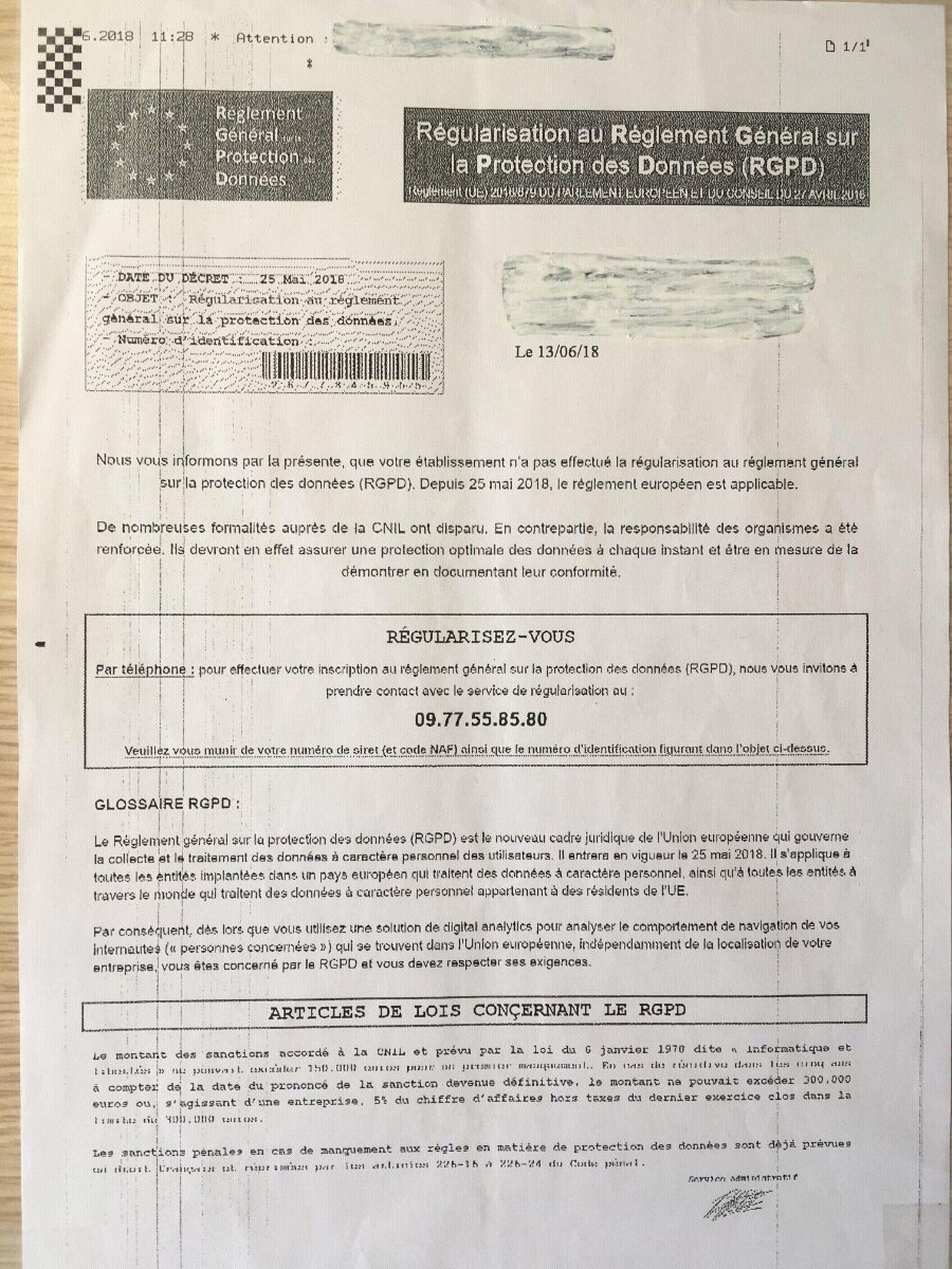 MaliciaRogue's tweet photo. Une arnaque à la conformité #RGPD plutôt bien ficelée. Si vous avez des doutes, vérifier avec la @CNIL https://t.co/pIloKNjRwd