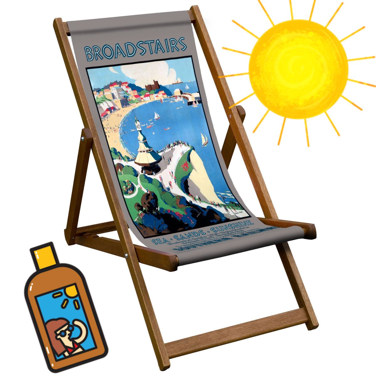 Our gorgeous deckchairs are back in stock. Teak hardwood frame and sail-cloth sling – these will look stunning for years to come. Various designs including this one of Broadstairs. #wrappedshop #independent #cathedralquartercanterbury #relax #summer #weekend #beach #deckchair