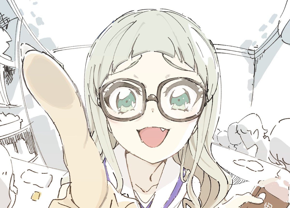 toudou yurika glasses fang 1girl smile open mouth looking at viewer food  illustration images