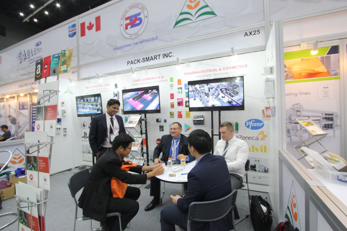 PackSmartCA's tweet photo. Day 3 at #ProPakAsia. Pack-Smart along with Thailand's largest GSM mobile phone operators &amp; plastic card manufacturers reviewed #Thailand 4.0 initiative, objectives &amp; goals. Team look forward to implementing IoT &amp; machine learning technologies in #Thailand @OES_ProPak @pr_CP https://t.co/OsnK2OmPEj