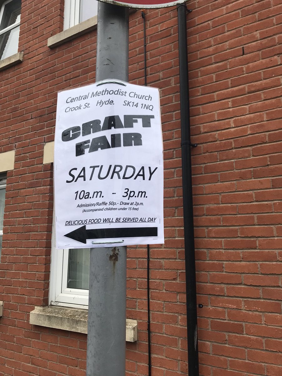 CllrColbourne's tweet photo. Get along to Hyde Methodist Church for their craft fair today . Open Until 3pm - lots of lovely hand made crafts. I bought a few lovely bits, including jewellery and a Father’s Day gift (I can’t show you as it will spoil the surprise!). #SupportingLocalEvents #Tameside #Hyde https://t.co/vioQzbZCBS