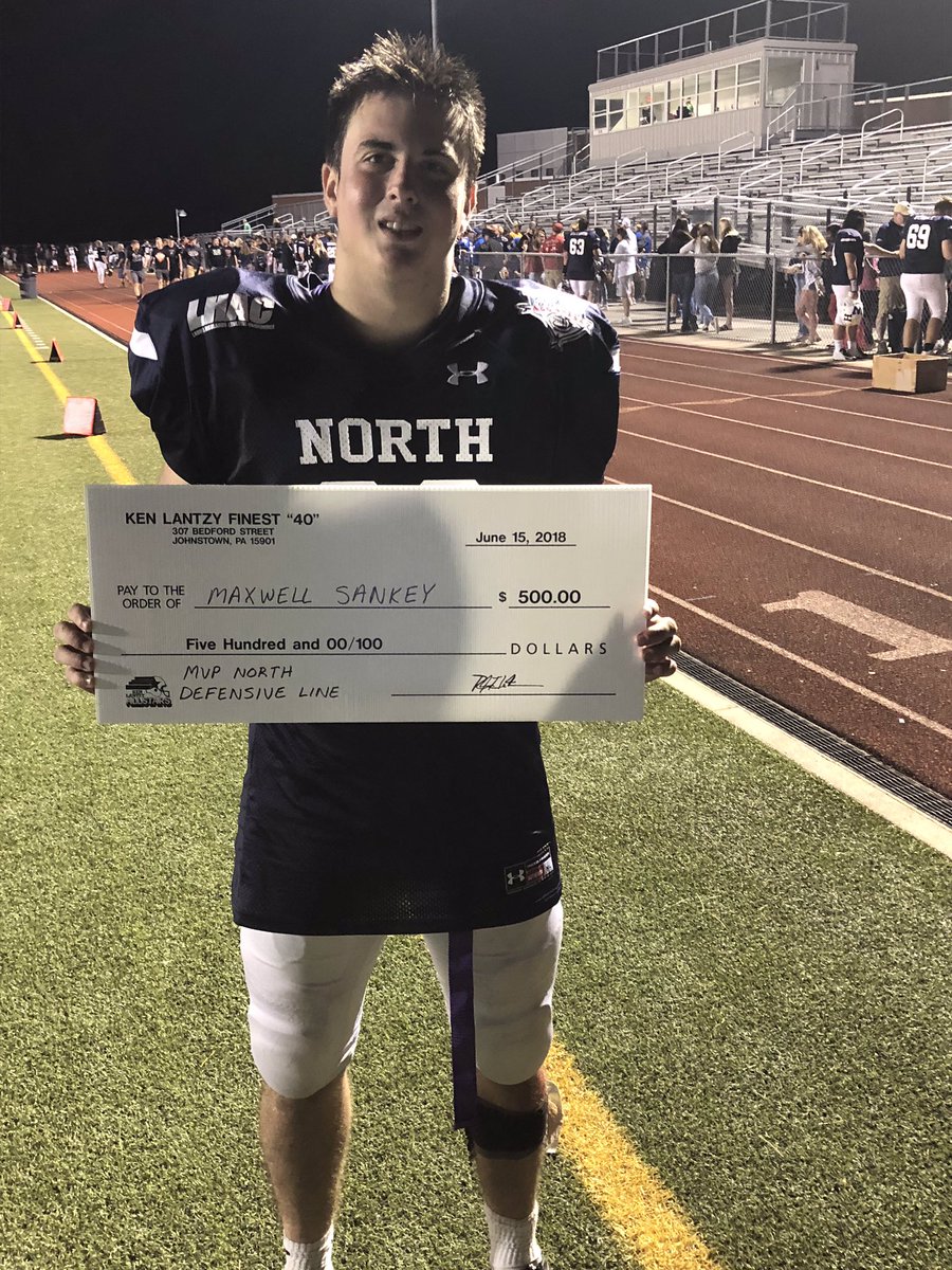 Congrats to BG star and @LockHavenUniv commit @maxsank on being named North DL MVP. Max had 2 sacks, a ton of pressures and forced an intentional grounding late in the game to help seal the win for the North 17-14. #BGPride