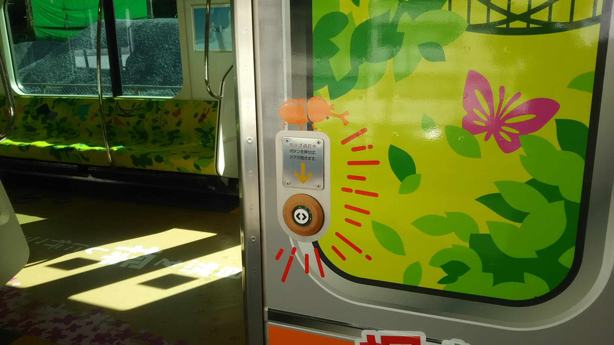 Ichikawa Tamotsu Na Twitter 青梅 線ラッピング列車の側面です ドアの開閉ボタン回りは 強調するサインと 鳥やカブトムシがデザインされています フリースペースには ベビーカーと車イスの イラストが追加されています 青梅線 青梅 奥多摩 T Co