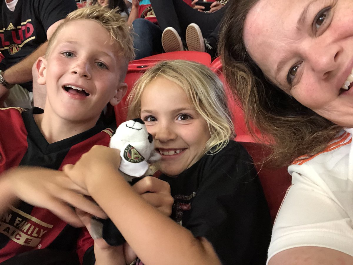 JennStockton's tweet photo. First ever #AtlantaUnited game and these two would love that #cfaseatupgrade https://t.co/JxOTkMBuYu