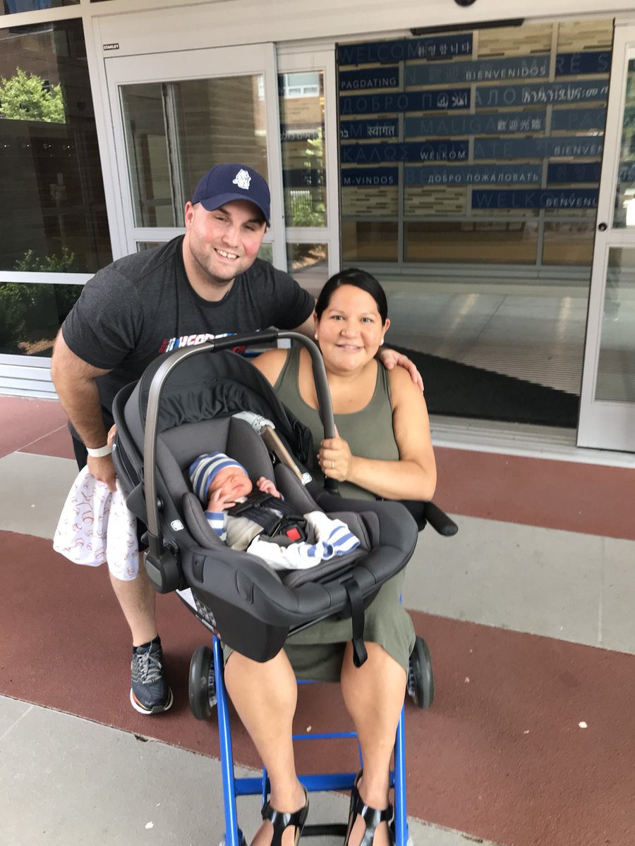 judgep15's tweet photo. Little JJ made it home safely this afternoon and was greeted by a hot and humid heatwave 😳 Thank you to the amazing staff at @sibleyonline for all their great work this week #JJJudge #SibleyBaby #BabyJudge #ProudParents  👶🏽🍼🍀👪 https://t.co/IPIvAWjod1