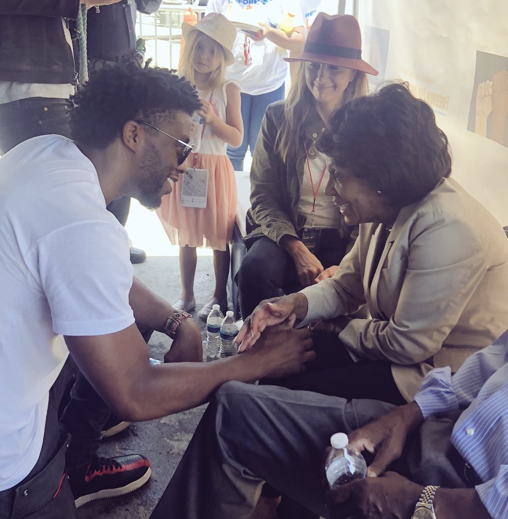 tessawick's tweet image. Two superheroes. @RepMaxineWaters @chadwickboseman #FamiliesBelongTogether