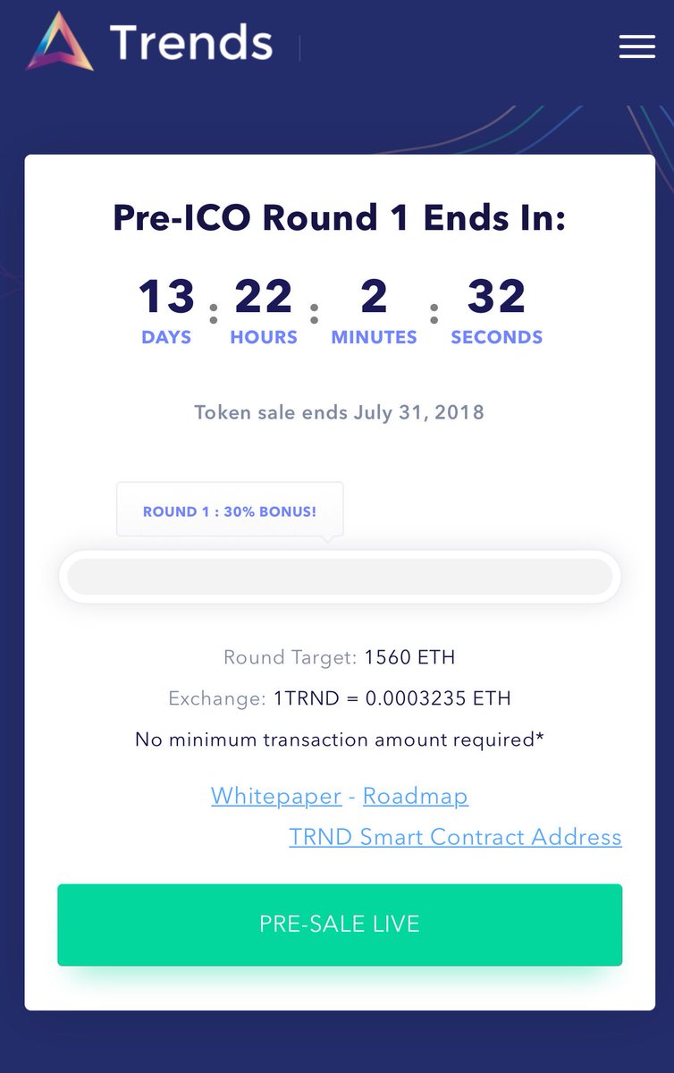 Trends_Project's tweet photo. TRENDS PRESALE IS LIVE NOW!
GET YOUR TRENDS NOW AND RECEIVE A 30% BONUS FOR A LIMITED TIME!
https://t.co/iFw6etejtE
#trendsproject #TRND $TRND https://t.co/hOUlXRzBAC