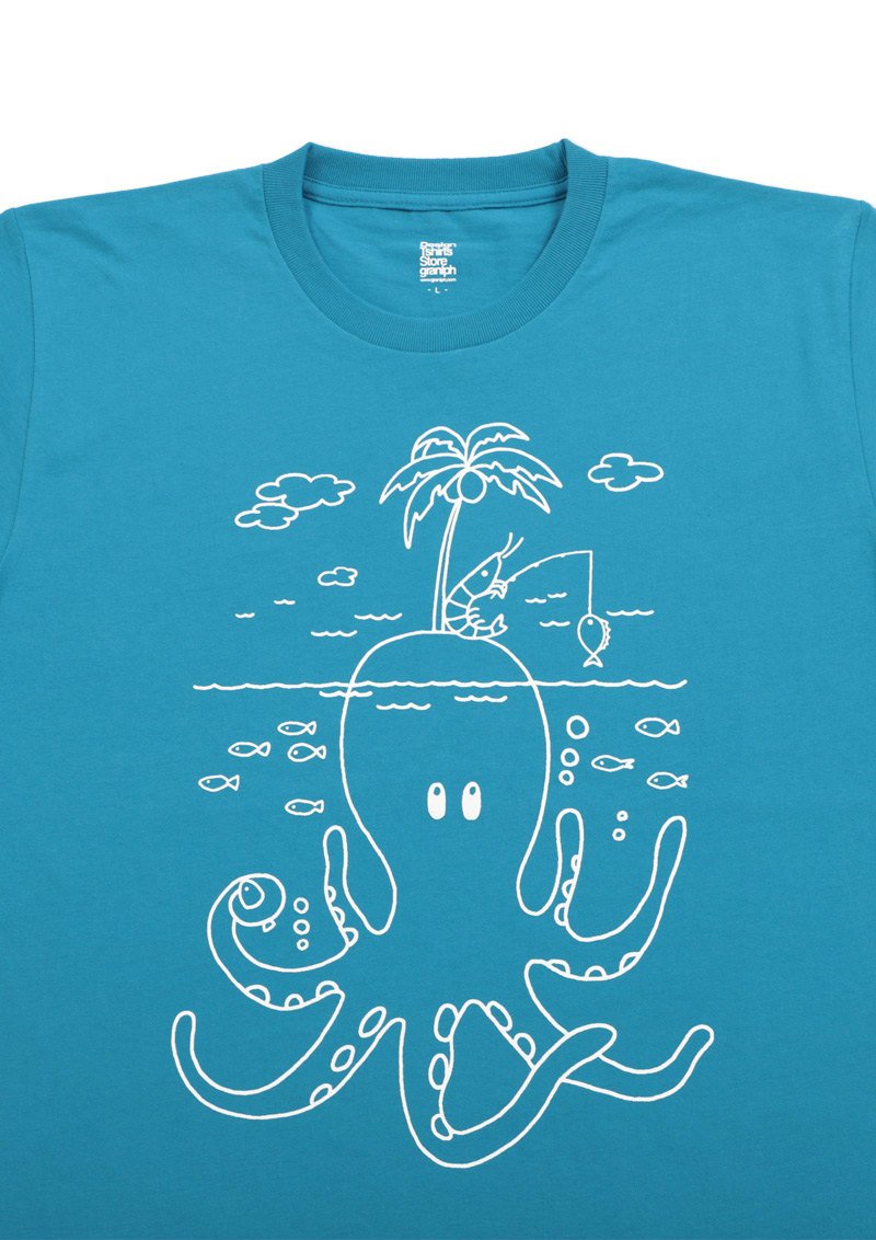 グラニフ در توییتر 新作tシャツ フィッシング オン オクトパス 大きなタコの頭からヤシの木がはえてタコ島に そこで魚釣り をするのはエビ 釣れたのはタイ ぬりえ風のイラストがかわいいデザインtシャツです バックプリントには ガッカリなエビ グラニフ