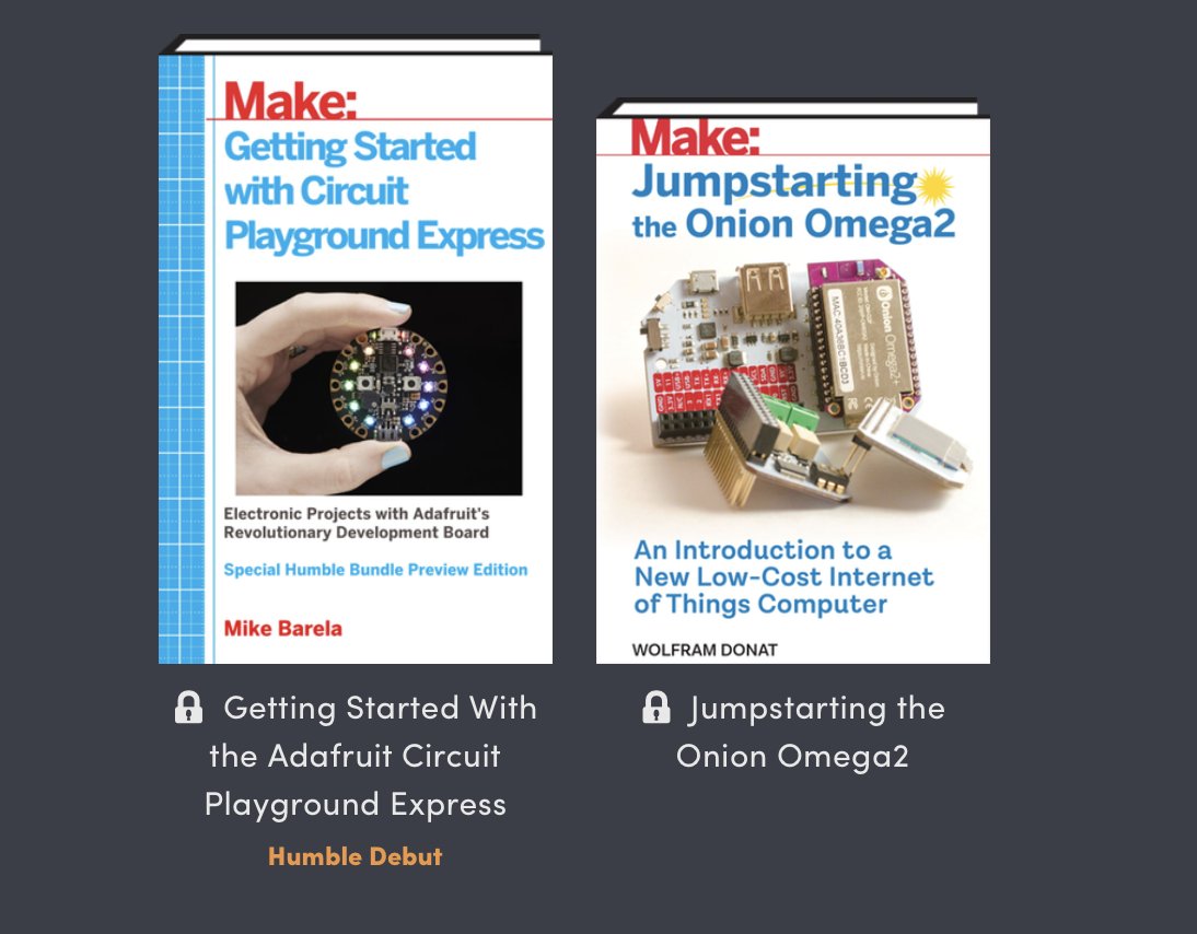make's tweet image. Don&apos;t miss 2 BRAND NEW BOOKS, written just for this @humble! Only available here: humblebundle.com/books/programm… #OmegaOnion #CircuitPlayground