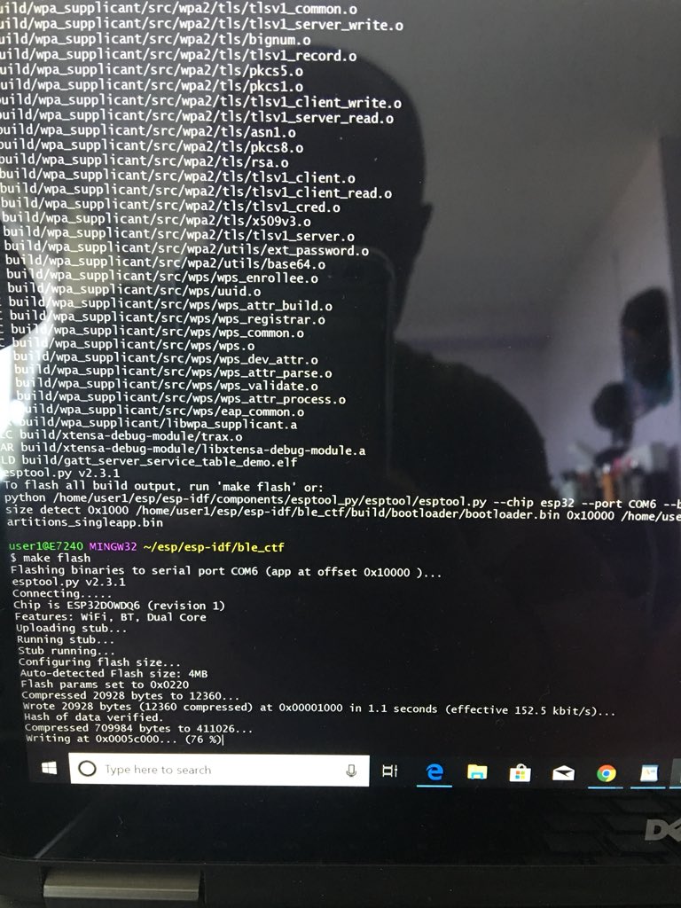 jermainlaforce's tweet image. Flashed @hackgnar ble_ctf on Windows was annoying but up and running. Using #bleah from @evilsocket to get it going