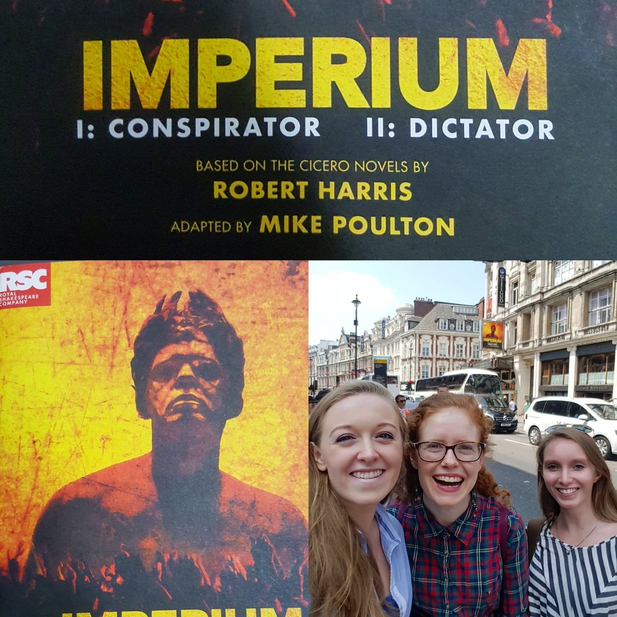 AlexMSorgo's tweet photo. This triumvirate of @CamClassics students give #RSCImperium an ovatio! A must see for Classicists and Roman enthusiasts 
Read the full review in @TCSNewspaper Monday! https://t.co/6bJF4f8oFQ