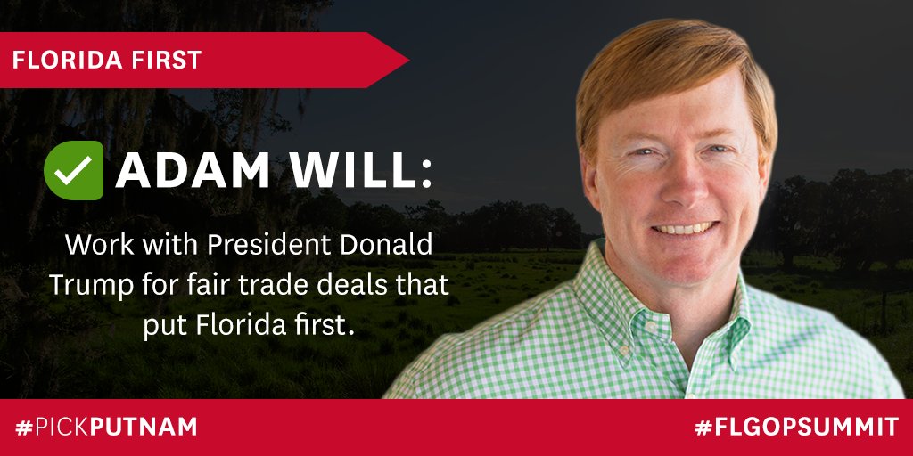 adamputnam's tweet image. Finally, we have a President in @realDonaldTrump who will fight for a fair deal for American workers and American businesses, especially those here in Florida. #FLGOPSummit