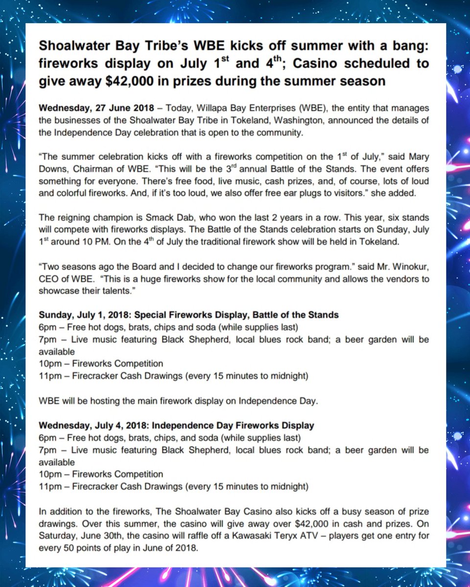 SWBCasino's tweet photo. WBE News! Stay up to date on what's going on. #shoalwaterbay #tokelandwa #PressRelease https://t.co/9amYbpInk2
