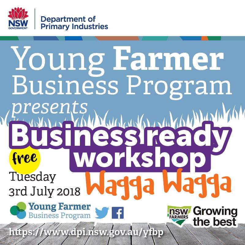FREE Young Farmer Business Ready Workshop is on next Tuesday 3 July 2018, 6-9pm at The Pavilion Hotel Wagga. 
More info and RSVP bit.ly/BusinessReadyW…