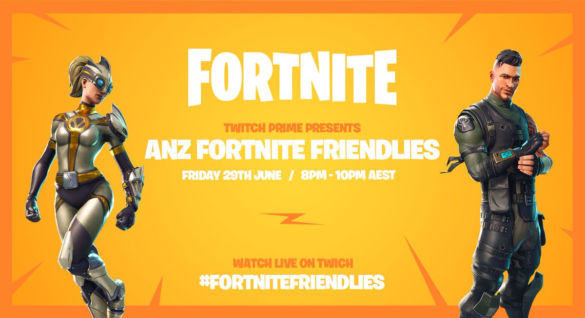 Fortnite's tweet photo. ANZ #FortniteFriendlies starts now! Who will score the first Victory Royale? Watch on Twitch! @Twitch_ANZ https://t.co/6SCHhHhCDV