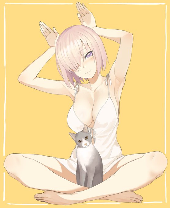 去年のイラスト「うさぎと猫」 #FGO #マシュ・キリエライト 