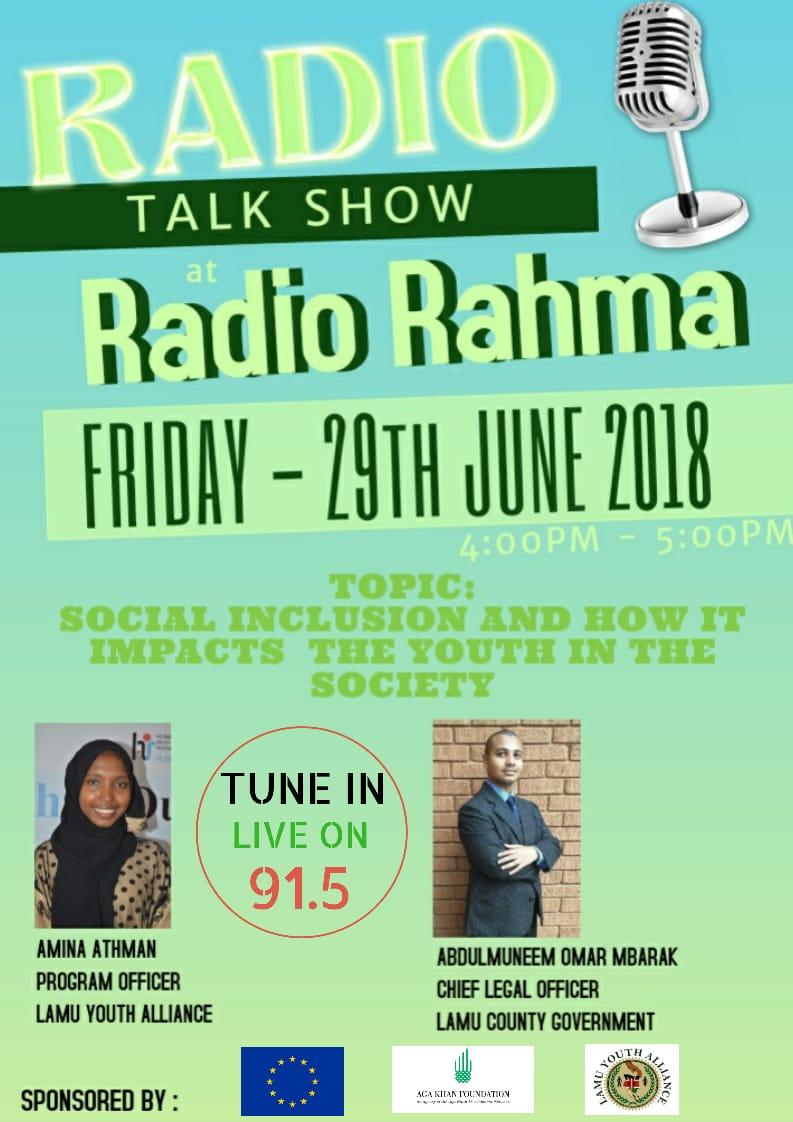 #Savetime 4pm to 5pm today #LYA live show @RadioRahmaFm 91.5 @EUinKenya @AKF_EA @LamuCountyKe @lamuprof_forum @LAMusicBlog @lacsocbo @lamuhomes @KYBI_ke @UraiaTrust @Atrashskanda2 @GWoodthinks @AYPKenya @_youthnetwork_ @PwaniYouth @CHOICEforYouth @APYLP
