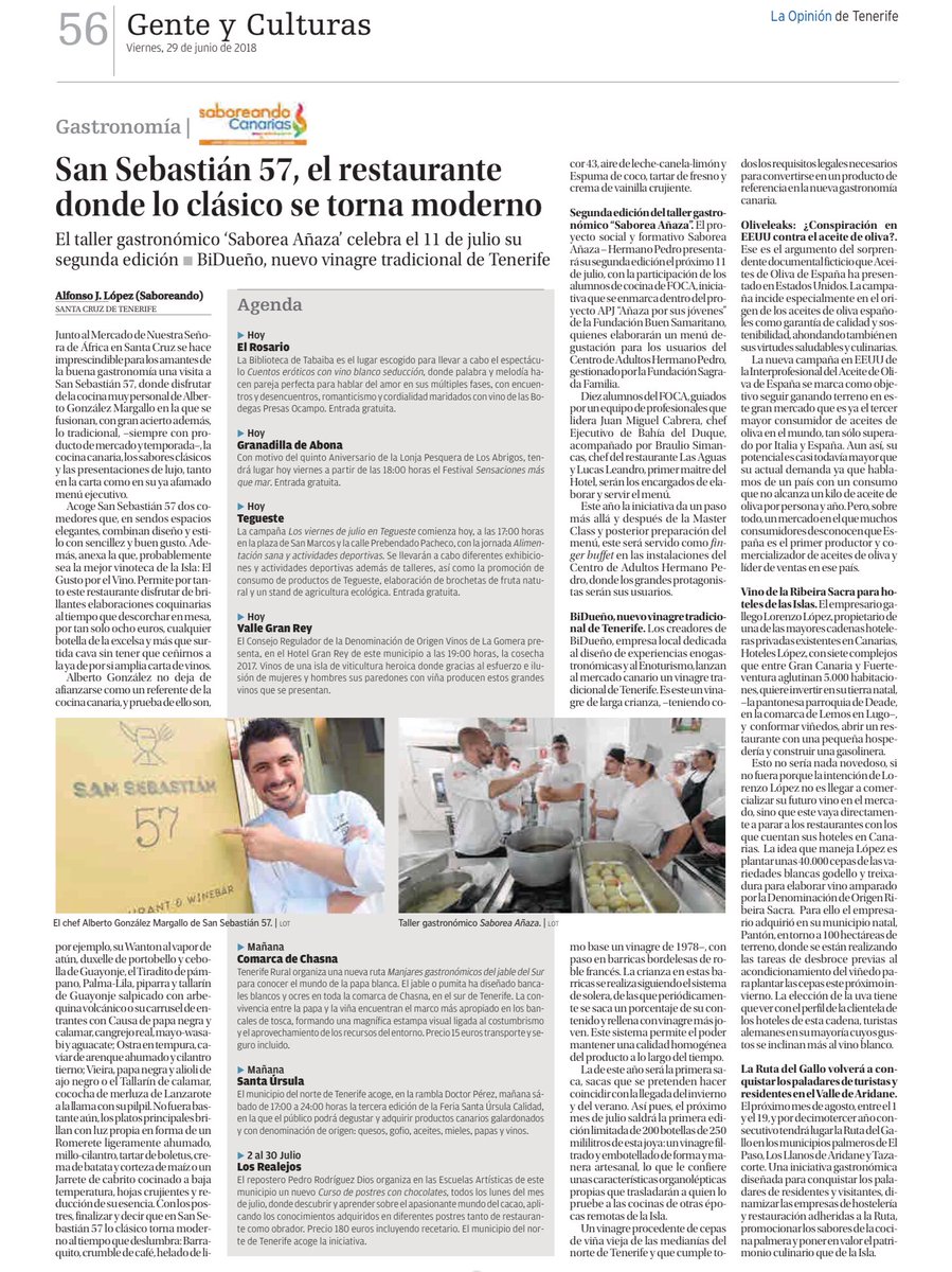 Como cada viernes del año, acudimos puntuales a nuestra cita semanal en La Opinión de Tenerife para darte a conocer todas las #tendencias, #noticias y #agenda del enogatroturismo en nuestro Archipiélago. ¡Gracias por leernos! 😍

laopinion.es/sociedad/2018/…