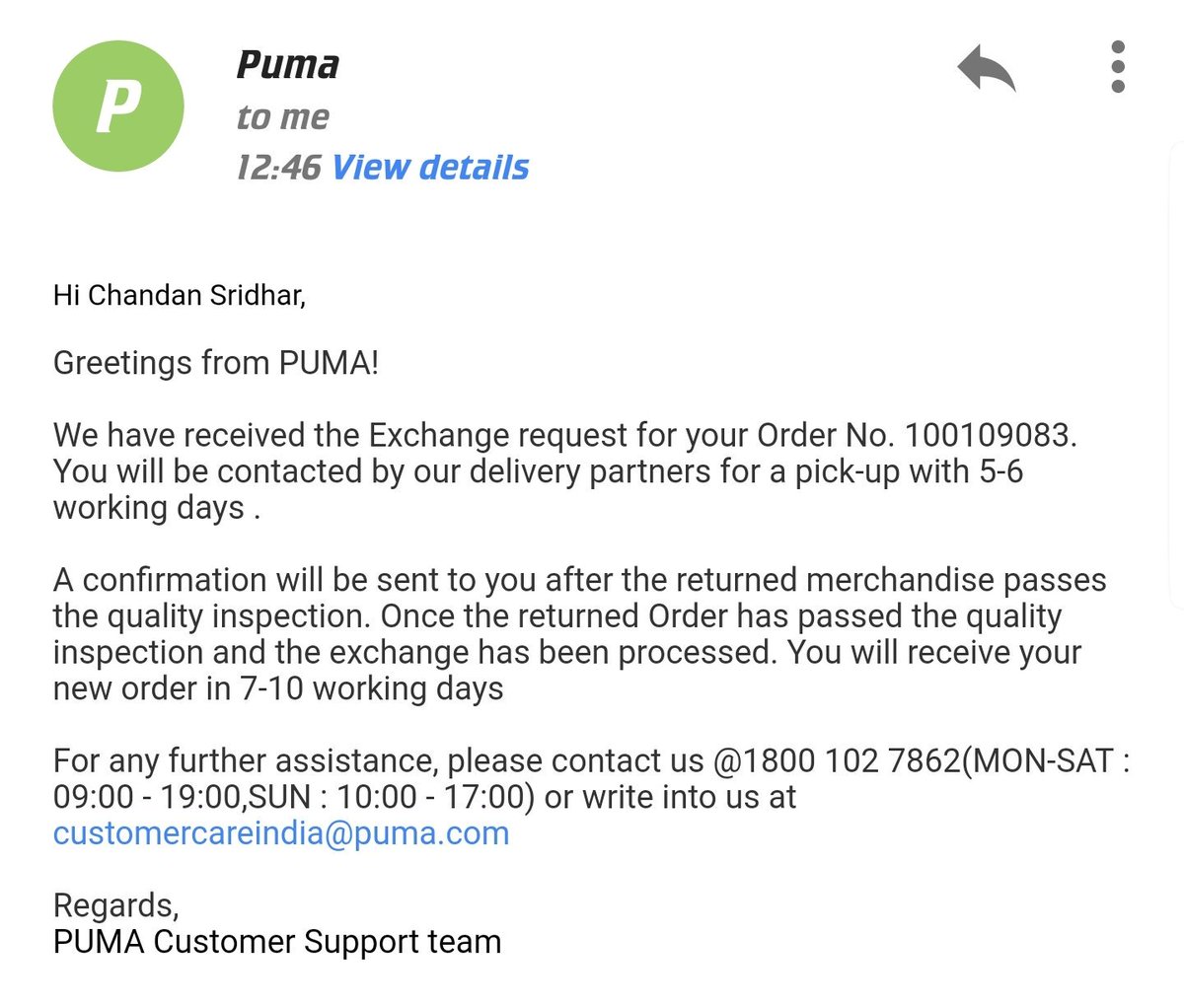 puma customer service phone number
