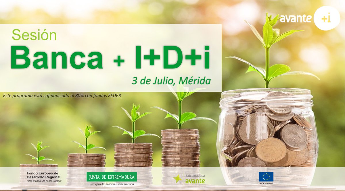 e_avante's tweet photo. 3/07 #Mérida Conoce los instrumentos financieros que la #Banca ofrece a la I+D+i y solicita encuentros bilaterales con @ibercaja @BancoCaixaGeral @caixabank @BBVA_esp #CajaAlmendralejo @UnicajaBanco @ExtravalS ¡Inscríbete ya! https://t.co/xqrZuCf29o #ayudasIDI @Junta_Ex @e_avante https://t.co/lmxhq1Ju4H